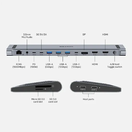 UNITEK UHUB15+ USB-C 4K BAGLANTI ISTASYONU (D1106AGY01) resmi