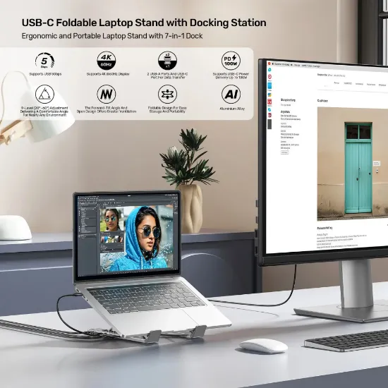 UNITEK KATLANABİLİR NOTEBOOK STANDI VE BAĞLANTI İSTASYONU (D1137AGY01) resmi