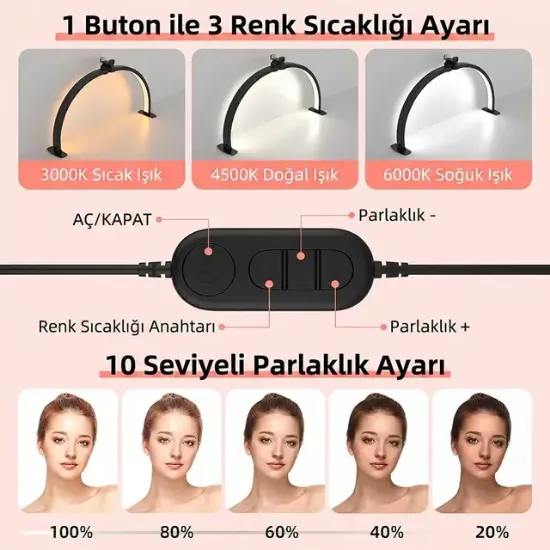 TrLed F-700A 70CM Pembe Katlanabilir Masaüstü Manikür ve Protez Tırnak Lambası resmi