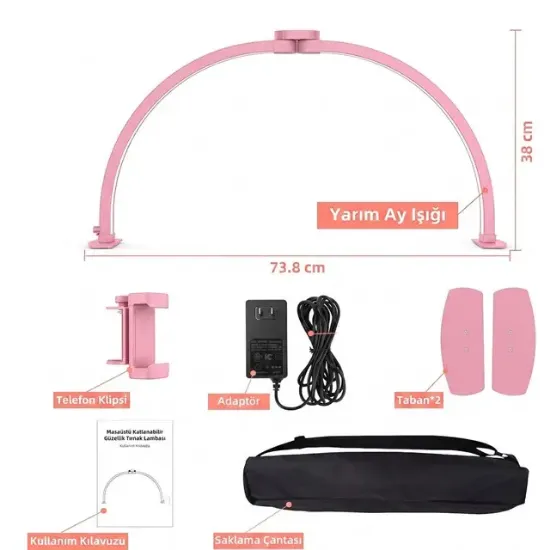 TrLed F-700A 70CM Pembe Katlanabilir Masaüstü Manikür ve Protez Tırnak Lambası resmi
