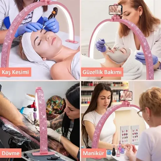TrLed F-700A 70CM Pembe Elmas Desenli Katlanabilir Masaüstü Manikür ve Protez Tırnak Lambası resmi
