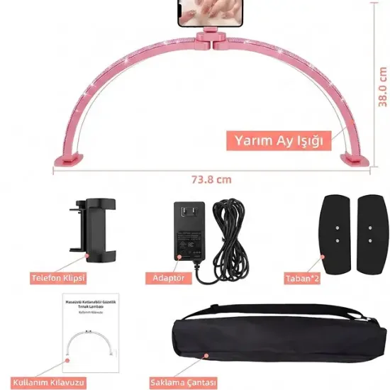 TrLed F-700A 70CM Pembe Elmas Desenli Katlanabilir Masaüstü Manikür ve Protez Tırnak Lambası resmi