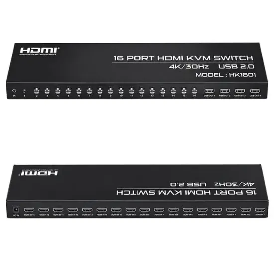 Powermaster HK1601 16 Port 4K 30HZ Video HDMI 2.0 Kvm Anahtarlı Kablolu Switch resmi