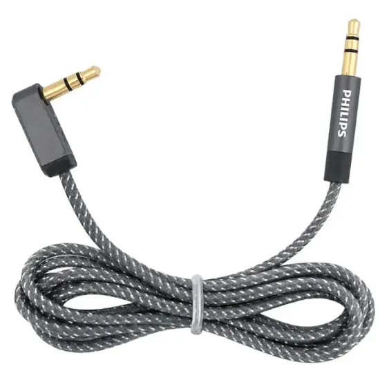 Philips SWR2114F/93 1 Metre 3.5mm Stereo AUX Ses Kablosu 90 Derece L Tipi Açılı Örgülü Zırhlı resmi