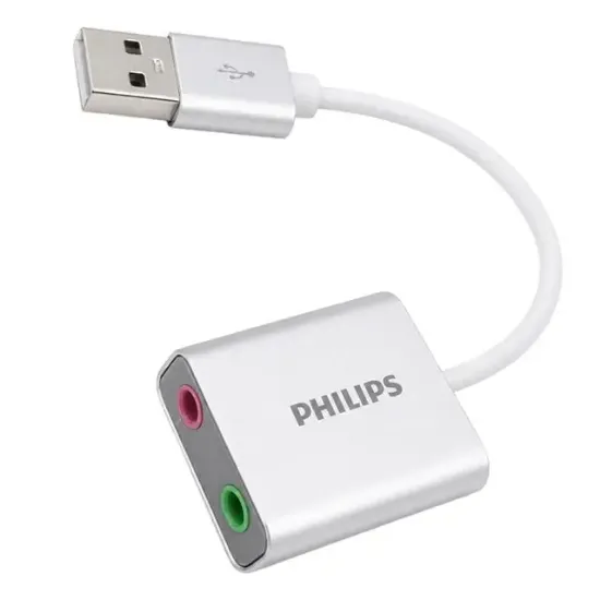 Philips SWR1656Y/93 USB Harici Stereo Ses Kartı Dönüştürücü Adaptör 3.5mm Mikrofon Hoparlör Çıkışlı resmi