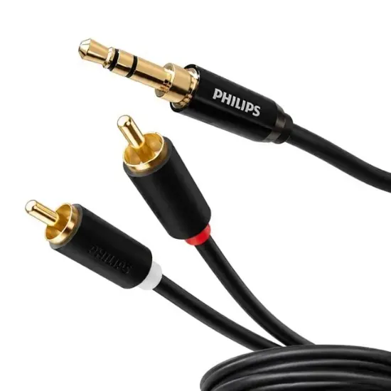 Philips SWR2121B/93 3.5mm Stereo 2 RCA AUX Ses Kablosu 5 Metre Hi-Fi Ses Kalitesi resmi