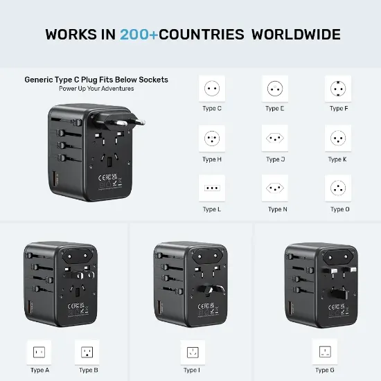 UNITEK 65W UNIVERSAL TRAVEL ADAPTÖR (P1122ABK01) resmi