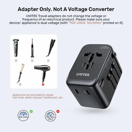 UNITEK 65W UNIVERSAL TRAVEL ADAPTÖR (P1122ABK01) resmi