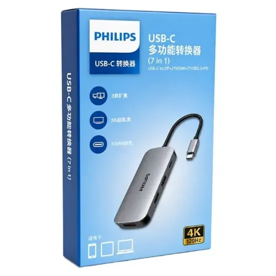 Philips SWR1602T/93 USB-C 7'si 1 Arada 8K DP + Dual 4K HDMI 100W PD Çok Fonksiyonlu Hub resmi