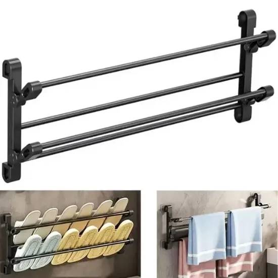 Sunup SN-30748 Siyah Duvara Monte 65 Cm Çok Amaçlı Pratik Terlik Ayakkabı Ve Havlu Düzenleyici resmi