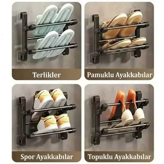 Sunup SN-30748 Siyah Duvara Monte 65 Cm Çok Amaçlı Pratik Terlik Ayakkabı Ve Havlu Düzenleyici resmi