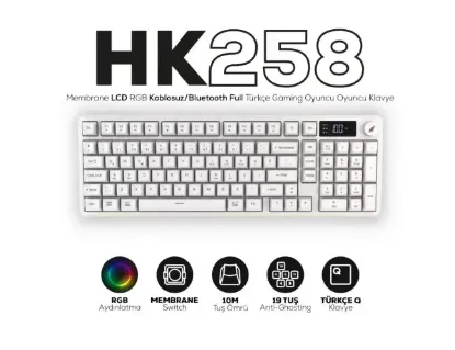 HAWK GAMING HK258W MEMBRANE LCD RGB KABLOSUZ BLUET resmi