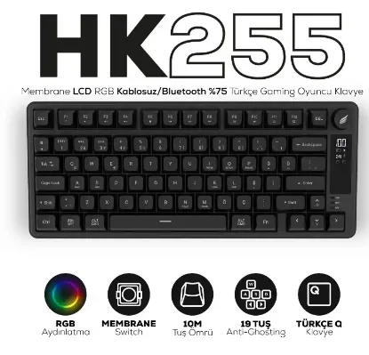 HAWK GAMING HK255B MEMBRANE LCD RGB KABLOSUZ BLUE resmi