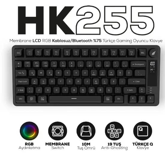 HAWK GAMING HK255B MEMBRANE LCD RGB KABLOSUZ BLUE resmi