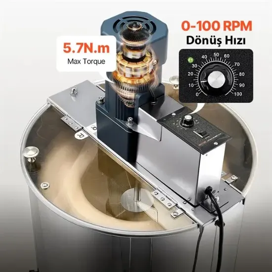 Powermaster PM-29125 Elektrikli 3 Çerçeveli Paslanmaz Çelik Petek Bal Süzme Makinesi Hız Ayarlı resmi