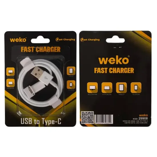 Weko WK-29908 Beyaz 1 Metre Usb To Type-C Şarj - Data Aktarım Kablosu resmi