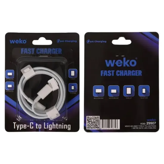Weko WK-29907 Beyaz 1 Metre Type-C to Lightning Şarj - Data Aktarım Kablosu resmi