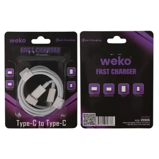 Weko WK-29906 Beyaz 1 Metre Type-C to Type-C Şarj - Data Aktarım Kablosu resmi