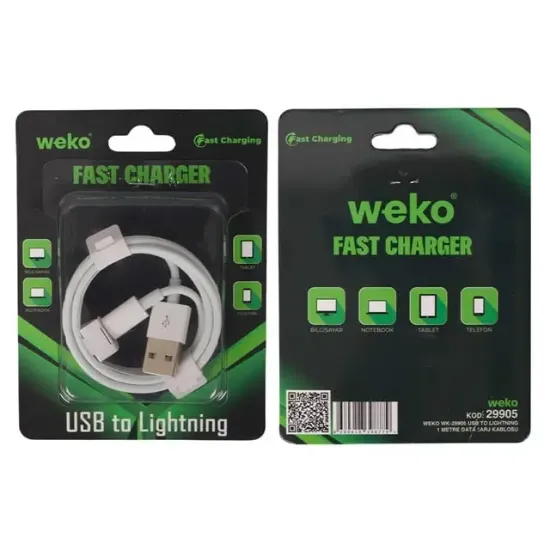 Weko WK-29905 Beyaz 1 Metre Usb to Lightning Şarj - Data Aktarım Kablosu resmi