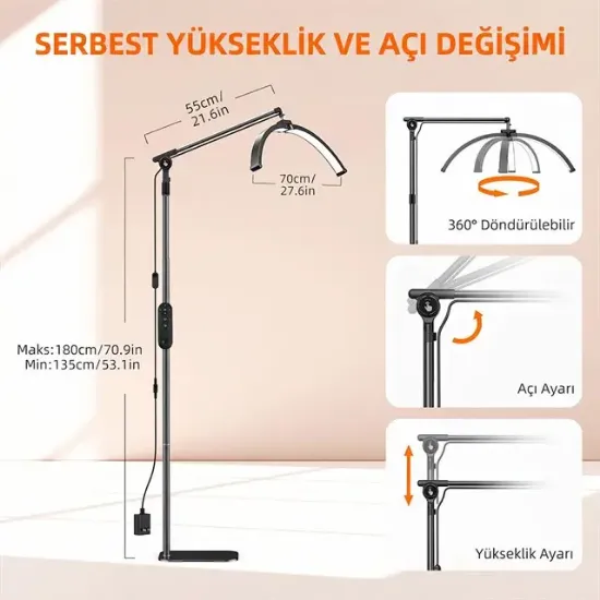 TrLed F-700B 70CM Zebra Elmas Desenli Ayaklı Profesyonel Güzellik Salonu Lambası resmi