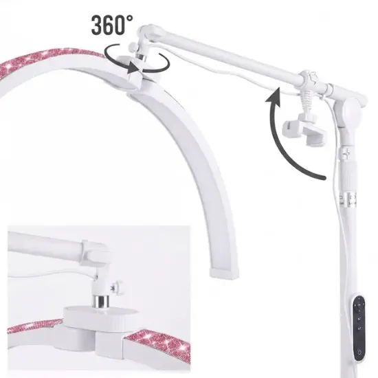 TrLed 70CM Beyaz ve Işıltılı Pembe Elmas Desenli Ayaklı Profesyonel Güzellik Lambası resmi