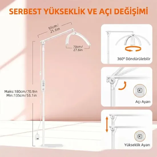 TrLed 70CM Beyaz ve Işıltılı Pembe Elmas Desenli Ayaklı Profesyonel Güzellik Lambası resmi