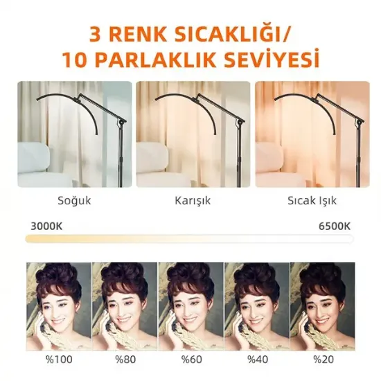 TrLed 70CM Beyaz ve Işıltılı Pembe Elmas Desenli Ayaklı Profesyonel Güzellik Lambası resmi