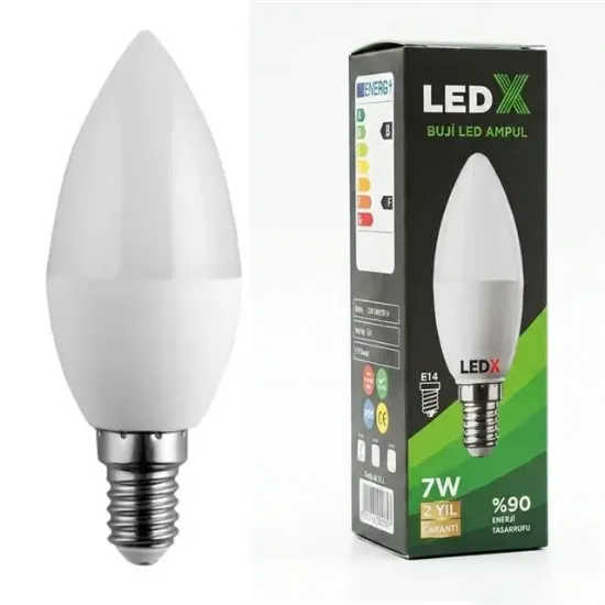 LedX AL-EEL İnce E14 Duy 7 Watt Beyaz Işık Buji LED Ampul resmi
