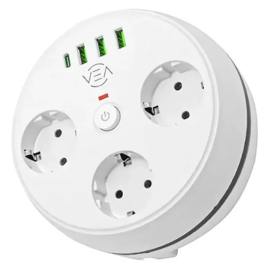 Vea VE-26583 3'LÜ 1.5 Metre Kablolu 3 USB / TYPE-C Girişli Akım Korumalı Grup Priz resmi