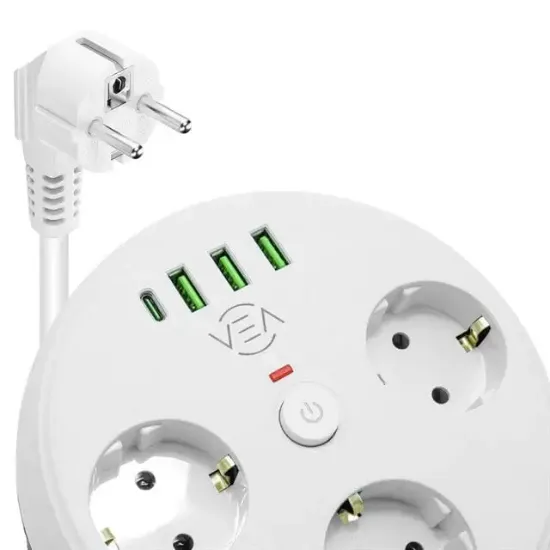 Vea VE-26583 3'LÜ 1.5 Metre Kablolu 3 USB / TYPE-C Girişli Akım Korumalı Grup Priz resmi