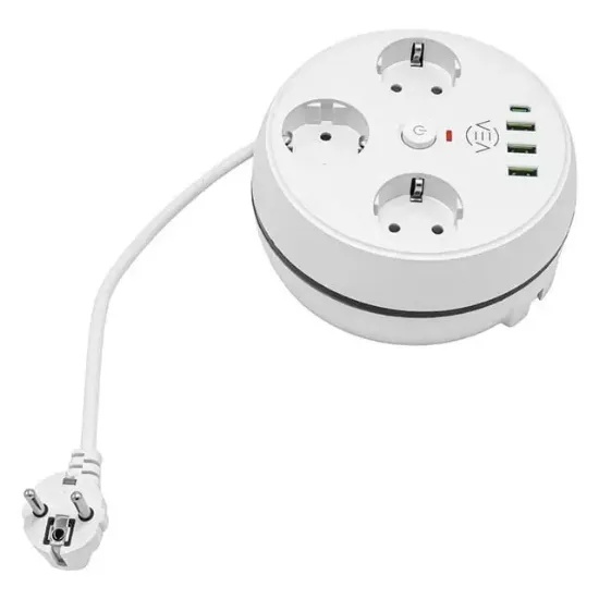 Vea VE-26583 3'LÜ 1.5 Metre Kablolu 3 USB / TYPE-C Girişli Akım Korumalı Grup Priz resmi