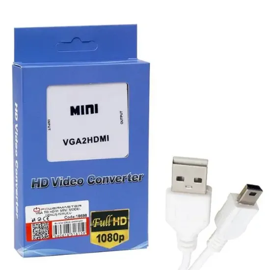PowerMaster PM-18698 VGA To HDMI Ses Girişli Mini Model Dönüştürücü resmi