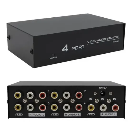 PowerMaster AV-104 4 Port AV CVBS RCA Video Audio Splitter Çoğaltıcı Dağıtıcı resmi