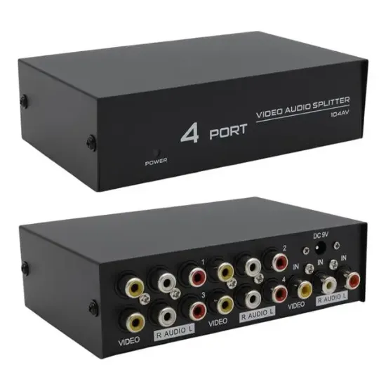PowerMaster AV-104 4 Port AV CVBS RCA Video Audio Splitter Çoğaltıcı Dağıtıcı resmi