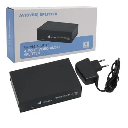 PowerMaster AV-104 4 Port AV CVBS RCA Video Audio Splitter Çoğaltıcı Dağıtıcı resmi