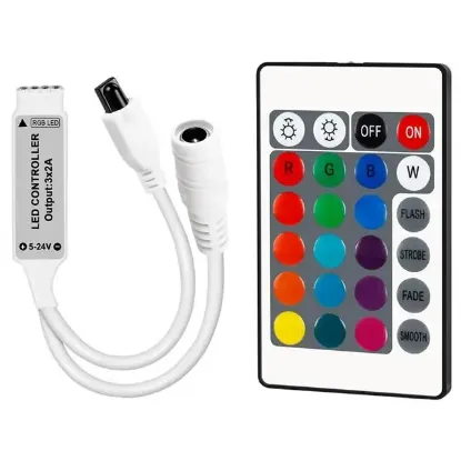 Powermaster 5-12-24 Volt 3x2 Amper Mini 24 Tuşlu Led RGB Kontrol Cihazı resmi