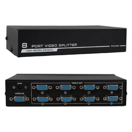 PowerMaster PM-2553 8 Port VGA Dağıtıcı Çoğaltıcı Splitter 9 Volt Adaptörlü 1920X1440 250Mhz resmi