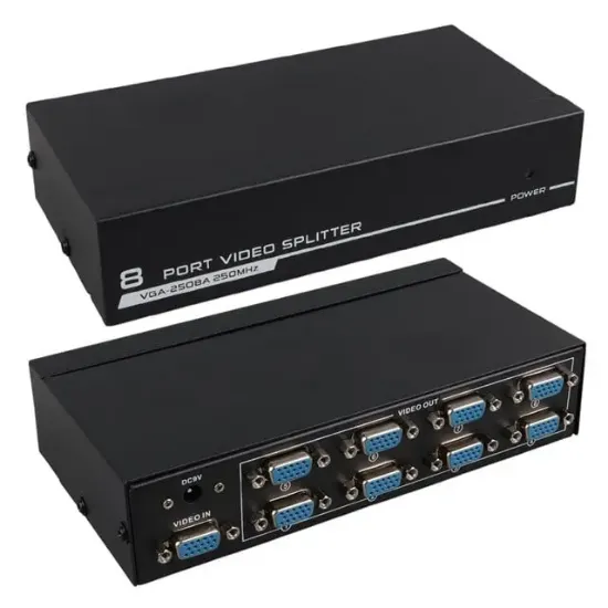 PowerMaster PM-2553 8 Port VGA Dağıtıcı Çoğaltıcı Splitter 9 Volt Adaptörlü 1920X1440 250Mhz resmi