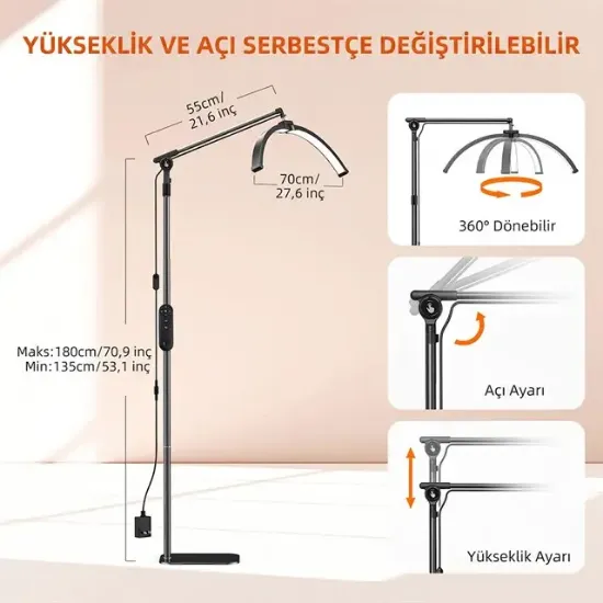 Trled F-700B Katlanabilir Ayaklı ve Tekerlekli Siyah Güzellik Salonu Lambası resmi