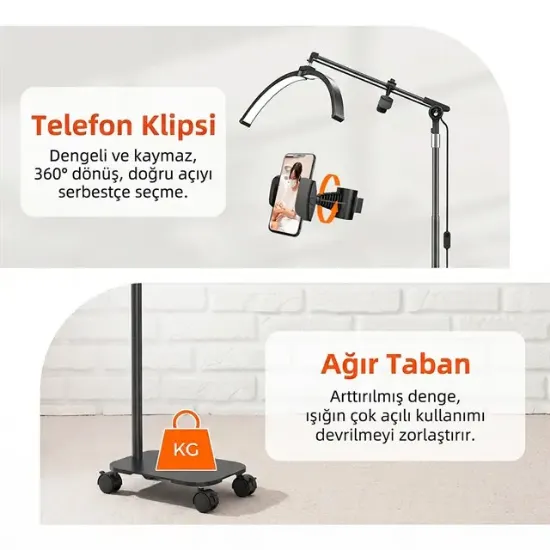 Trled F-700B Katlanabilir Ayaklı ve Tekerlekli Siyah Güzellik Salonu Lambası resmi
