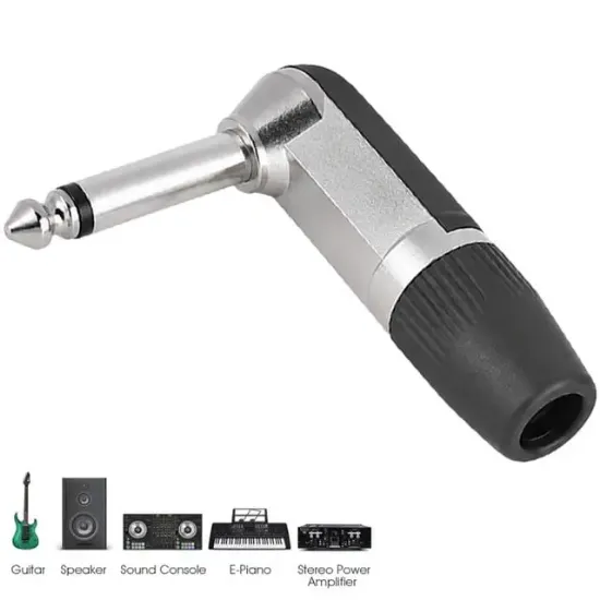 Gitar Jack 6.3 Mm Mono L Tip  Plastik Gövde Metal Uç resmi