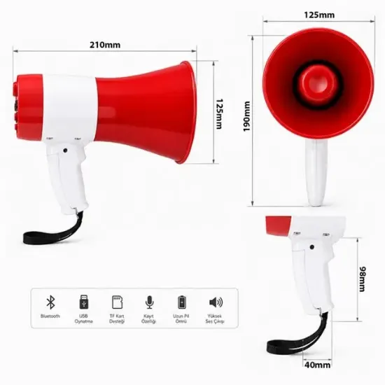 Magicvoice 619U 50 Watt Şarj Edilebilir El Megafonu Bluetooth ve Ses Kayıt Destekli resmi