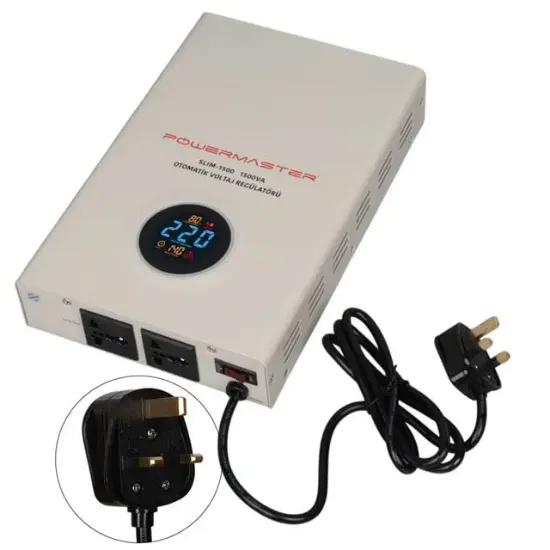 Powermaster SLIM-1500 Otomatik 1500VA Kombi Voltaj Regülatörü (İngiliz Fişli ve Evrensel Çoklu Soketli) resmi