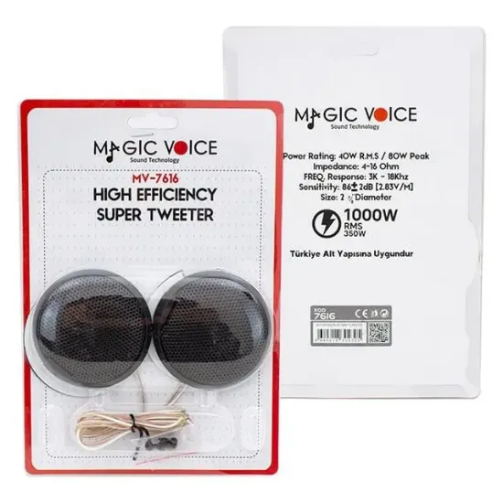 Magicvoice 80 Watt Maks / 40 Watt Rms Güç Slim Kasa Oto Tweeter MV-7616 resmi