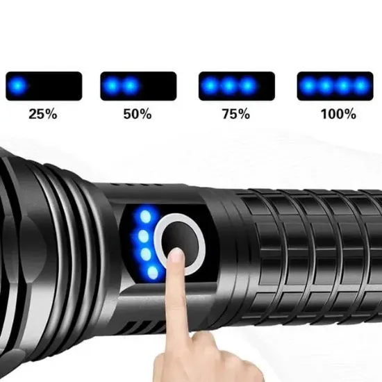 PowerMaster RELAX-30 P50 Su Geçirmez Zoomlu Flash Özellikli Şarjlı Metal Kasa Profesyonel El Feneri resmi
