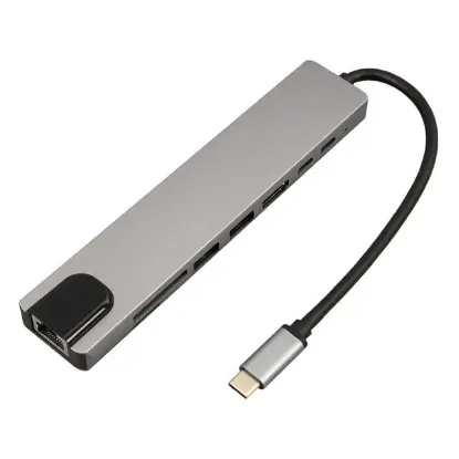 Powermaster Type-C 8in1 HDMI Çok Fonksiyonlu USB 3.0 Dock Station (Macbook - PC - Playstation - Xbox) resmi