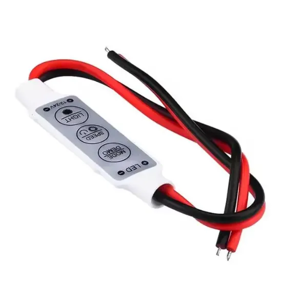 Powermaster 12-24 Volt Mini Üç Tuşlu Tek Renkli Led Kontrol Cihazı (Kırmızı - Siyah Kablo) resmi