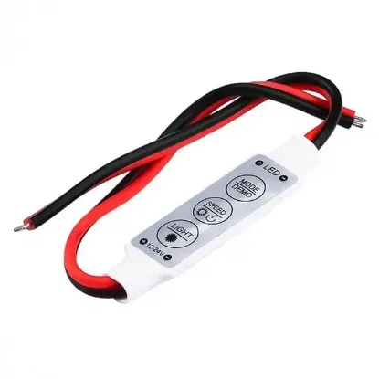 Powermaster 12-24 Volt Mini Üç Tuşlu Tek Renkli Led Kontrol Cihazı (Kırmızı - Siyah Kablo) resmi