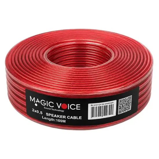 Magicvoice MV-29553 2x0.50mm Siyah Şeffaf Kırmızı Çizgili 100 Metre CCA Hoparlör Kablosu resmi