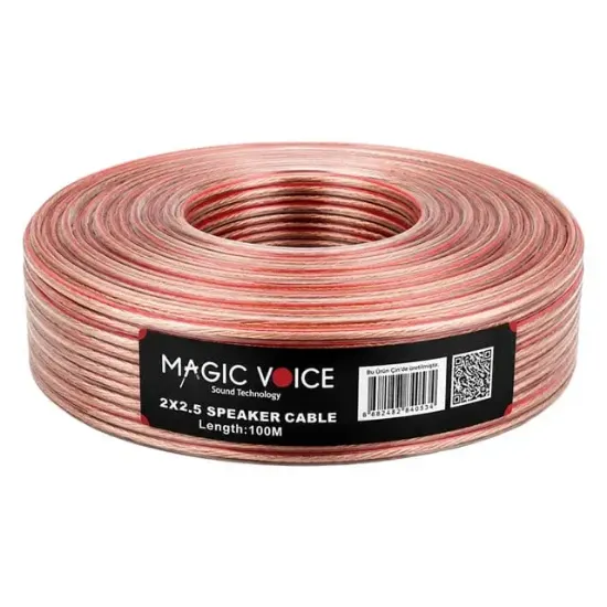 Magicvoice 2x2.50 Şeffaf Kırmızı Çizgili 100 Metre Hoparlör Kablosu resmi